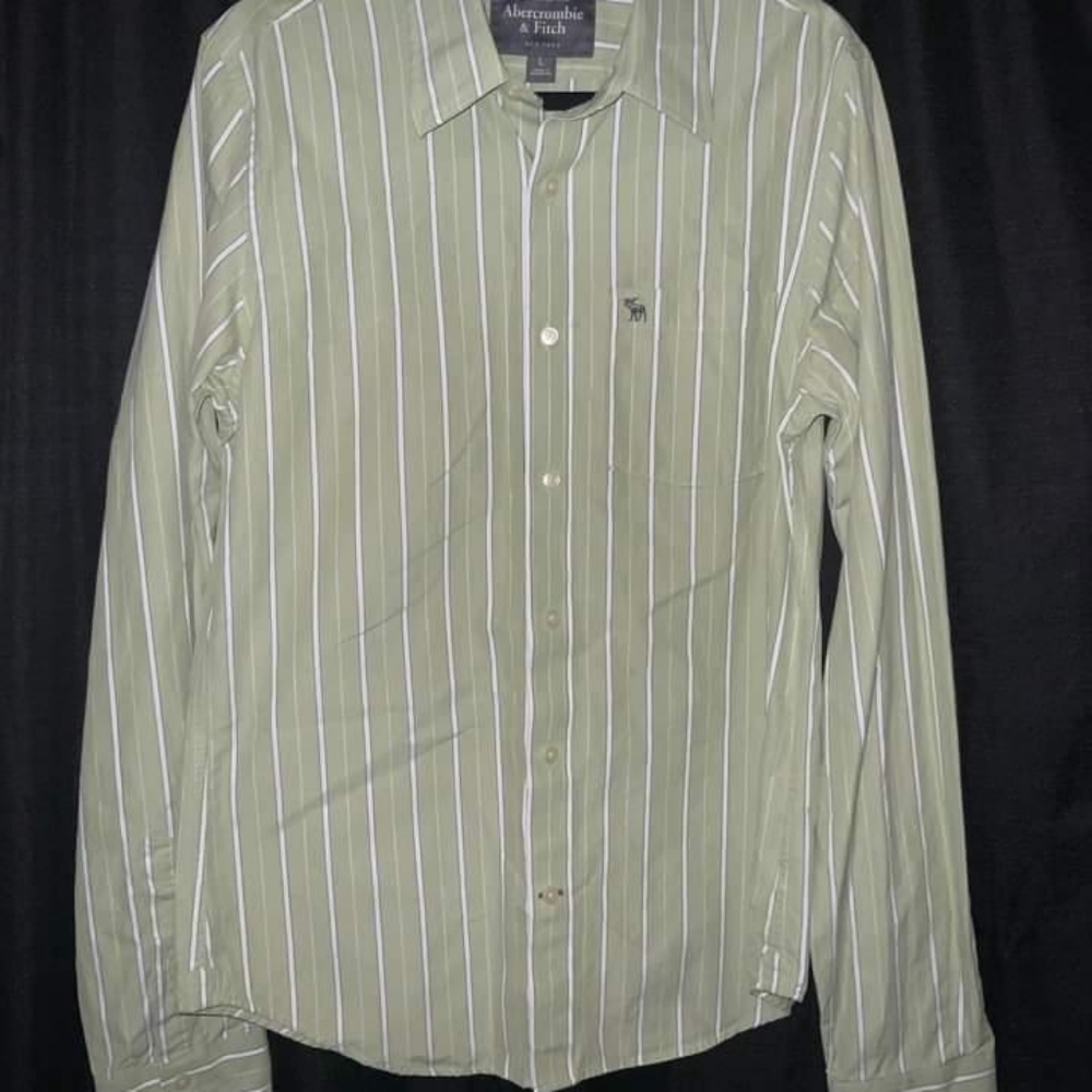 Abercrombie & Fitch Mens Large Lime Green Striped Dress Shirt